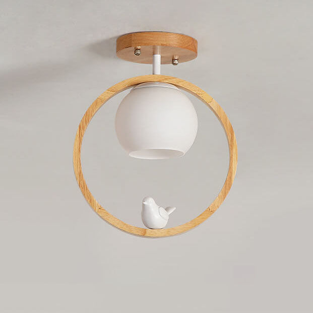 Modern Japanese Minimalist Round Bird Semi-Flush Mount Ceiling Light