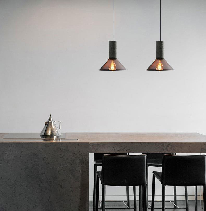 Contemporary Industrial Tapered Cement & Iron Pendant Light - 1-Light for Living Room
