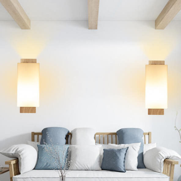Modern Minimalist Solid Wood Glass Column Wall Sconce Lamp