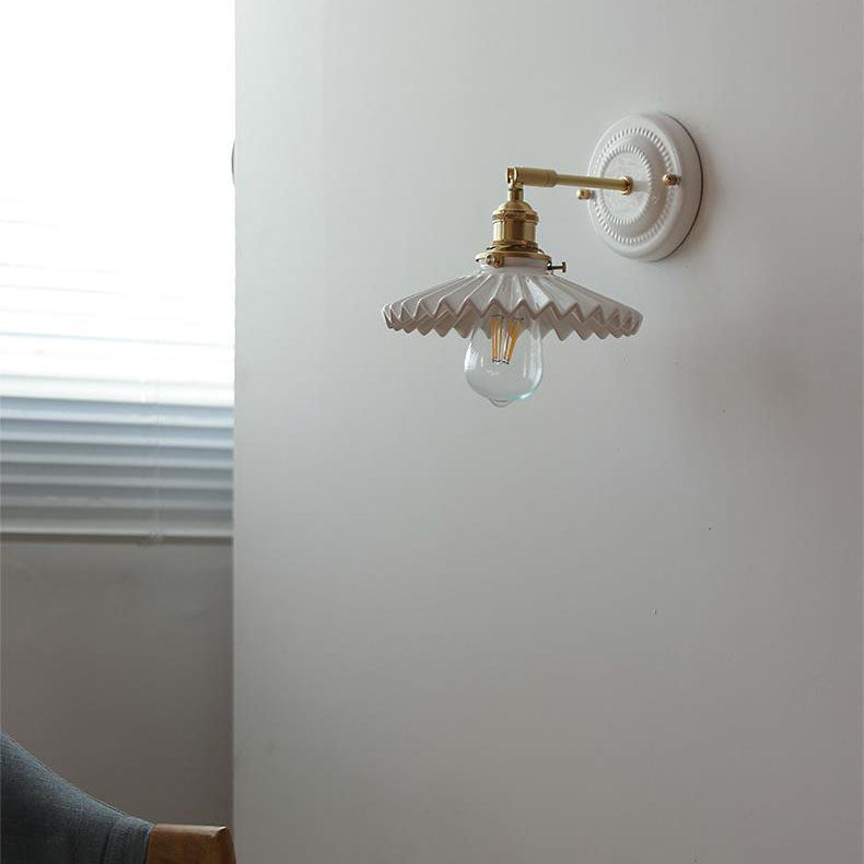Traditional Vintage Round Ceramic Brass Wall Sconce Lamp for Living Room