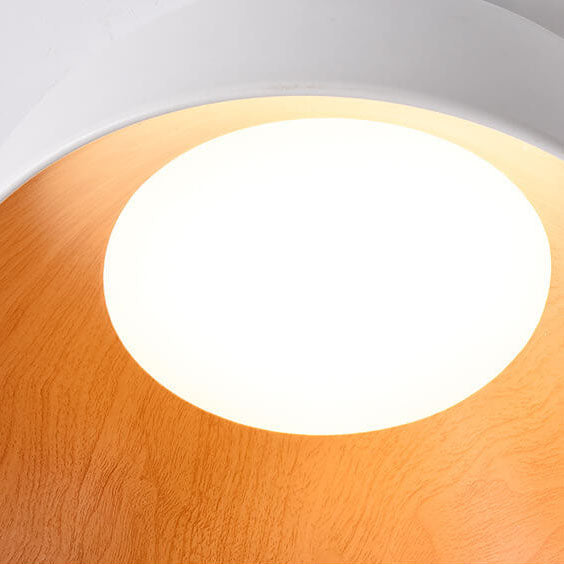 Minimalist Wooden Bowl Iron LED Ceiling Light Fixture
