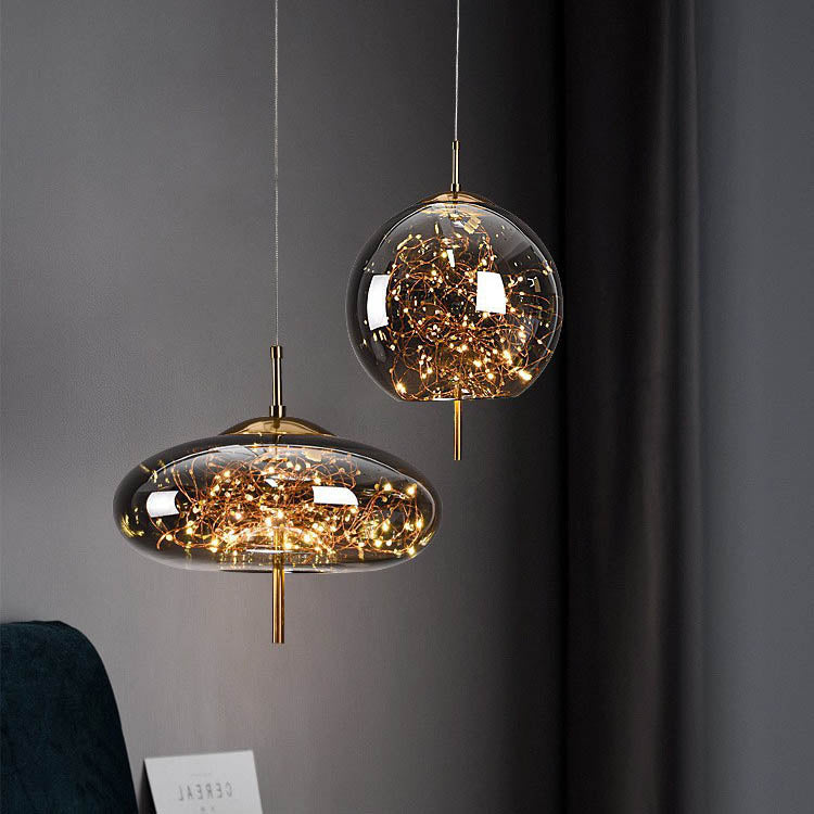 Contemporary Scandinavian Glass Pendant Light for Bedroom - 1-Light Cylinder Oval Design