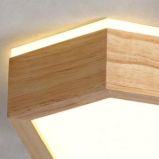 Modern Wooden Hexagonal LED Ceiling Light - Flush Mount Design