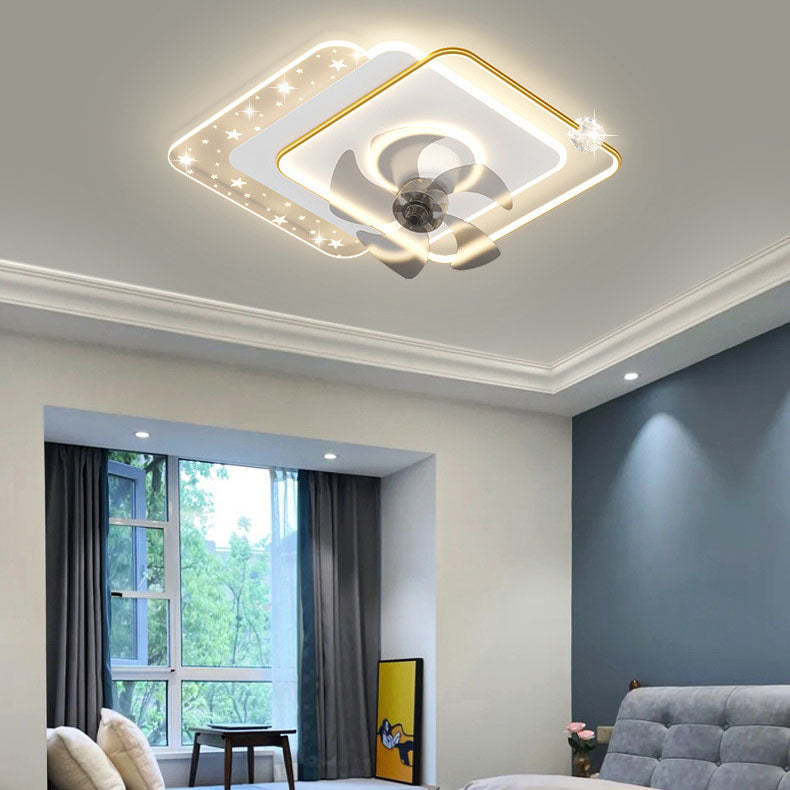 Contemporary Iron Acrylic LED Round Square Ceiling Fan Light for Bedroom
