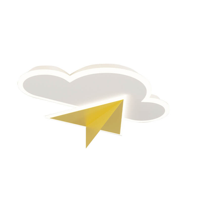 Creative Cartoon Clouds Airplane LED Kids Flush Mount Ceiling Light for Nursery, Playroom, Modern Child's Bedroom, Unique Sky Themed Lighting, Adorable Children's Room Decor, Energy Efficient Lighting Fixture, Fun Airplane and Cloud Design, Safe for Kids