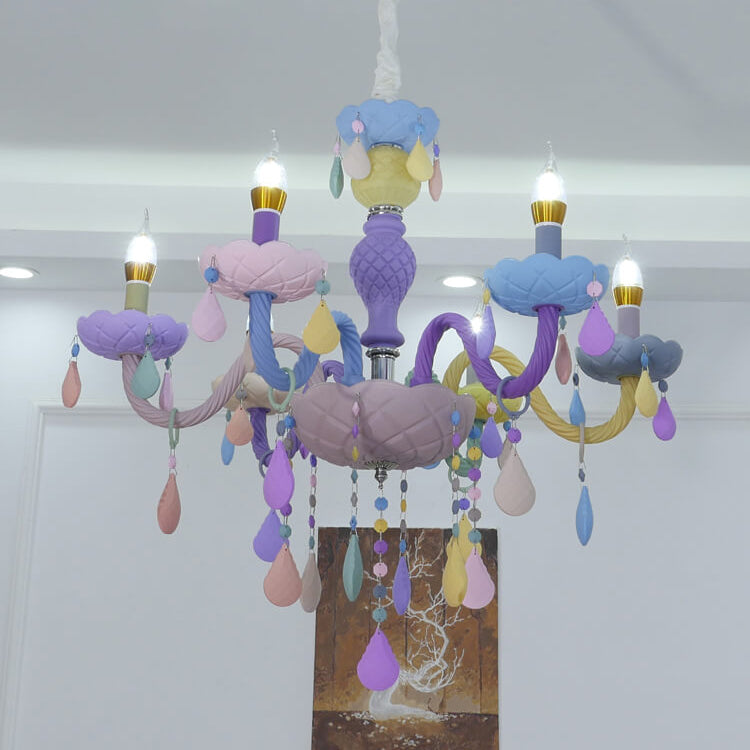 Modern Princess Macaroon Crystal Chandelier - 5/6/8/10/12/15 Light Options, Elegant Candelabra Design, Kids Room Decor, Stunning Glass Accents