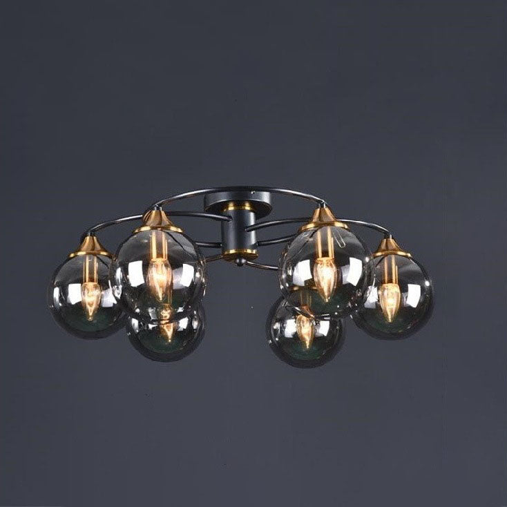 Mid-Century Iron Frame Magic Bean Glass Shade Semi-Flush Mount Ceiling Light 4/6-Light for Living Room