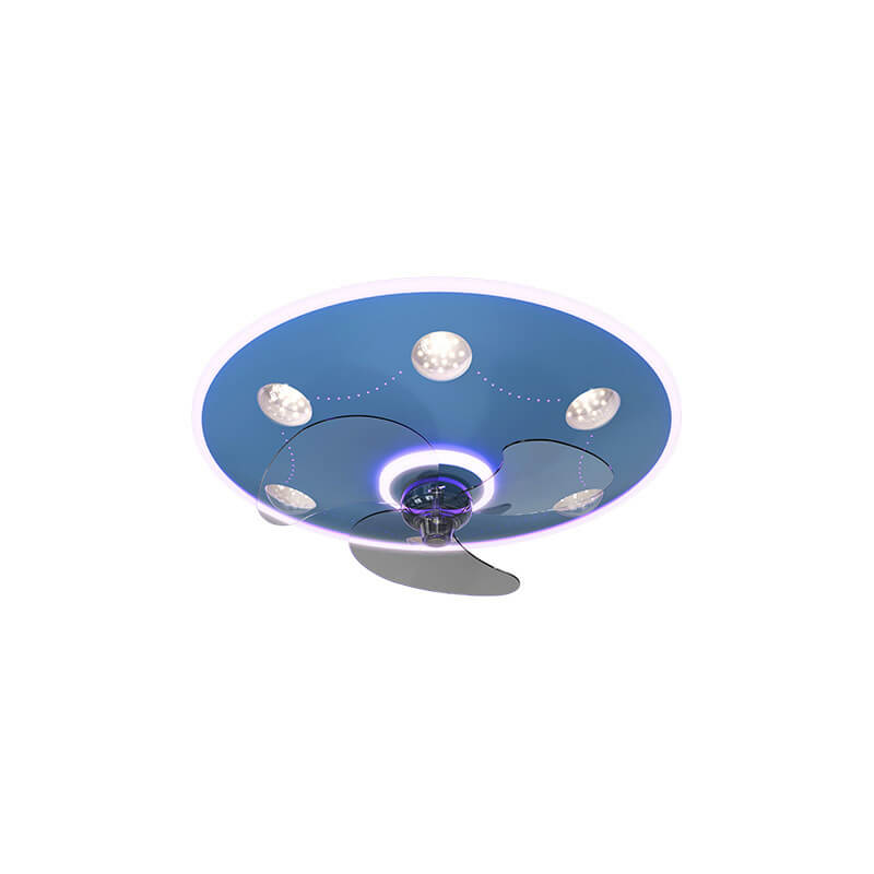 Modern Cartoon UFO Ceiling Fan Light - Round Iron Acrylic LED Flush Mount for Kids