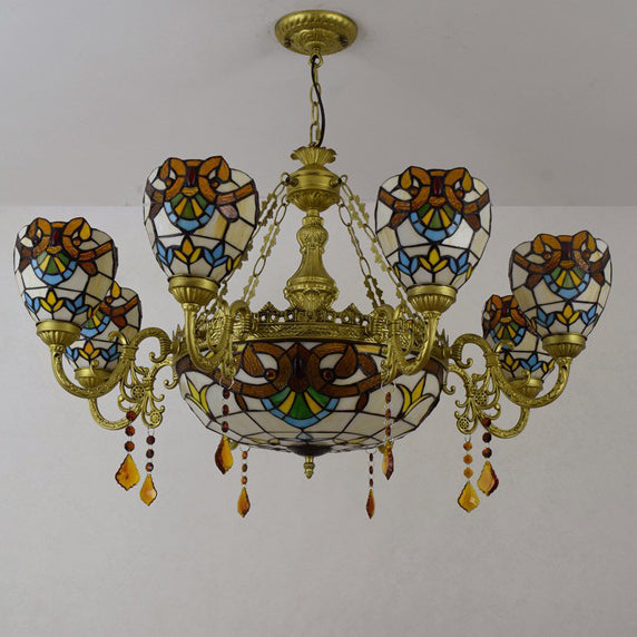 Traditional Tiffany Bead Dome Baroque Chandelier - 8/11 Light Iron and Glass Alloy for Living Room