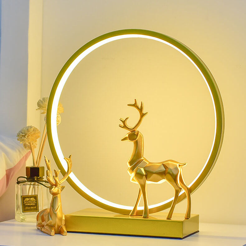 Contemporary Nordic Iron Acrylic Circle Deer USB Plug-in LED Night Light Table Lamp for Bedroom, Modern Decorative Lighting, Unique Home Decor, Soft Warm White Glow, Rechargeable Bedroom Lamp, Elegant Nightstand Light, Creative Gift for Kids and Adults, S