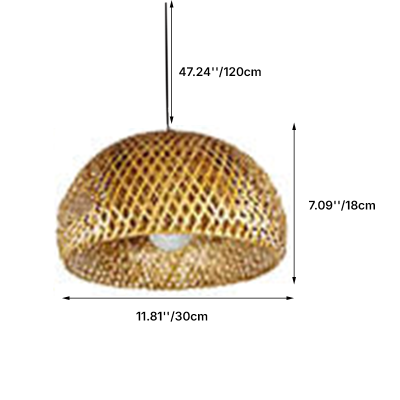 Vintage Bamboo Metal Weaving Round Pendant Light for Living Room
