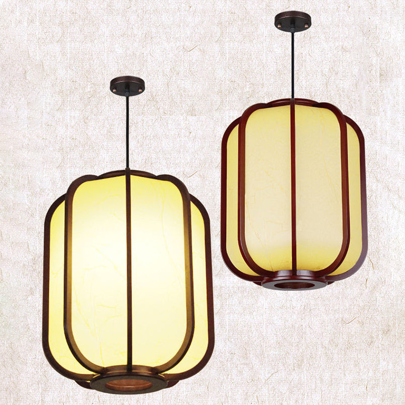 Traditional Chinese Faux Sheepskin Wooden Lantern Pendant Light - 1-Light for Living Room