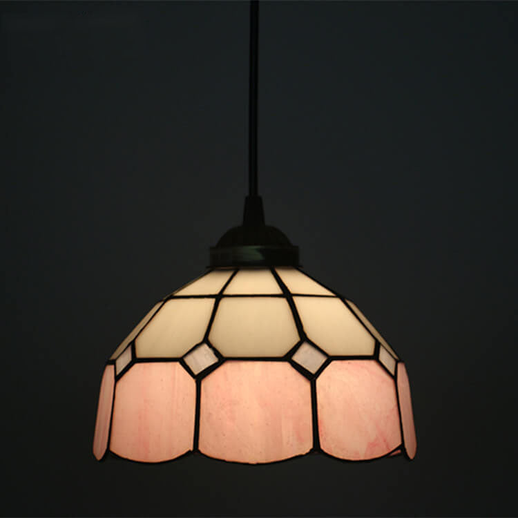 Traditional Tiffany Stained Glass Pendant Light for Living Room, Round 1-Light Iron Dome Shade