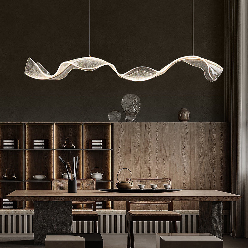 Contemporary Acrylic LED Ribbon Chandelier for Dining Room Island Light