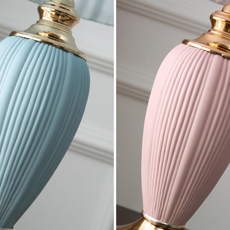 Traditional Pleated Fabric Shade Ceramic Column Base Table Lamp - 1-Light Study Lamp