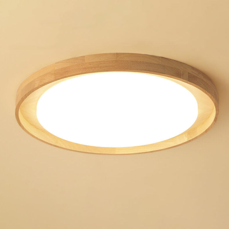 Japanese Simple Log Round LED Flush Mount Ceiling Light - Modern Lighting Fixture, Energy Efficient, Home Decor, Wood Finish Lighting, Contemporary Ceiling Light, Interior Design Essentials
