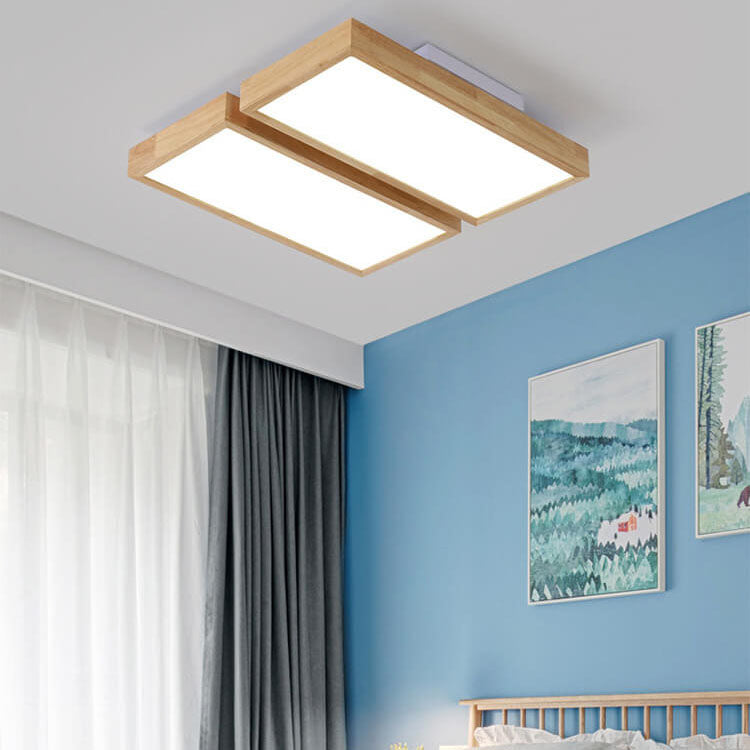 Nordic Japanese Log Wood LED Ceiling Light - Rectangular Flush Mount
