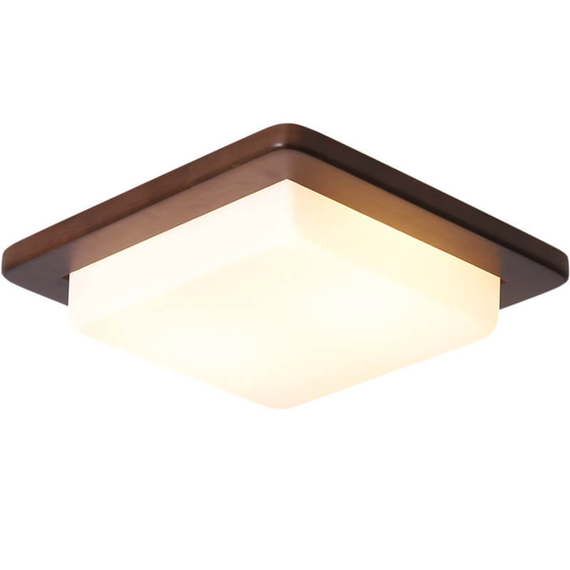 Modern Chinese Walnut Square LED Ceiling Light Fixture