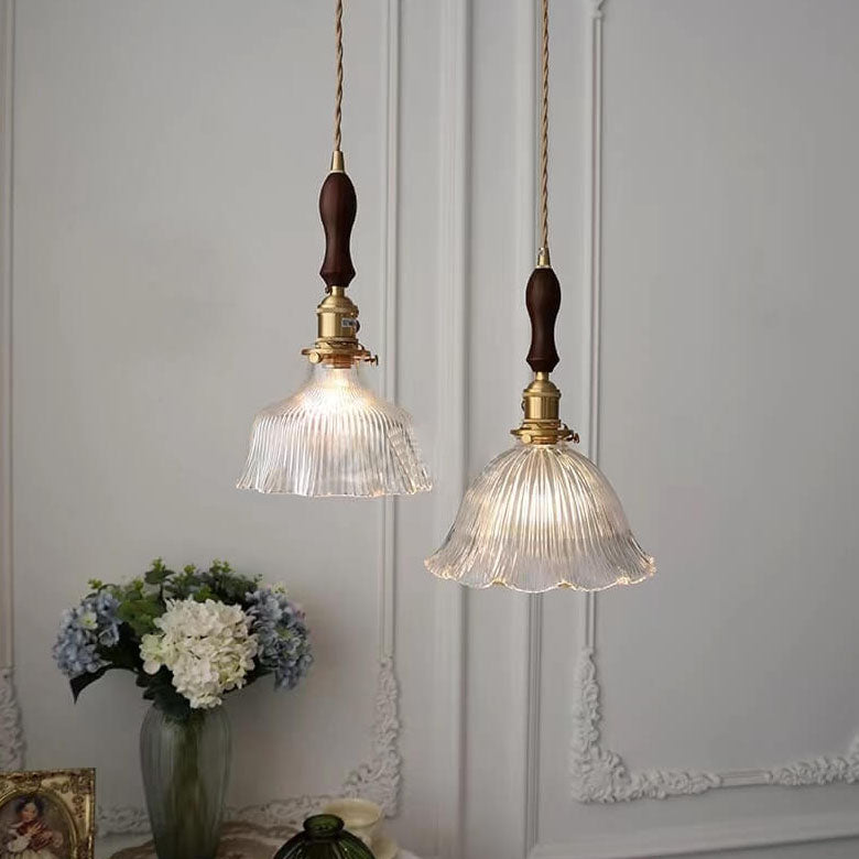 Nordic Minimalist Copper Glass Pendant Light - 1-Light Walnut Flower Design