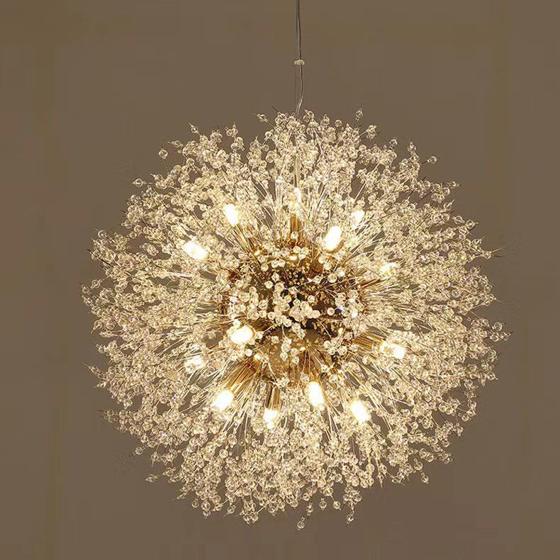 Contemporary Scandinavian Dandelion Crystal Chandelier - 8/9/12/16 Lights for Bedroom Elegance