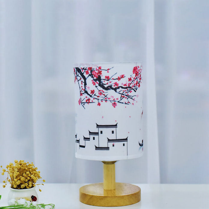 Modern Minimalist LED Table Lamp, Fabric Column Landscape Design, Wood Base Lighting, Contemporary Home Decor, Stylish Nightstand Lamp, Energy-Efficient LED, Living Room Accent Light, Bedroom Illumination, Unique Design Lamps, Eco-Friendly Lighting Soluti