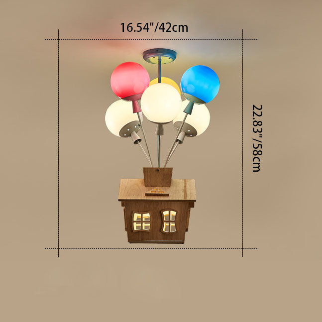 Contemporary Colorful Acrylic Balloon Log Cabin Semi-Flush Mount Ceiling Light for Kids Bedroom, 7/9-Light Bright Chandelier, Fun Decorative Lighting, Modern Kids Room Fixture, Playful Nursery Ceiling Lamp