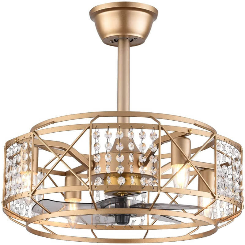 Modern Luxury Gold Drum Crystal 4-Light Ceiling Fan with Downrods
