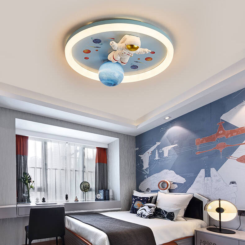 Childlike Cartoon Astronaut Acrylic LED Flush Mount Ceiling Light, Kids Bedroom Lighting, Space Theme Nursery Light, Fun Astronaut Design, Colorful Ceiling Fixture for Children, Modern Flush Mount Light, Creative Kids Room Decor, Unique Space Adventure Li