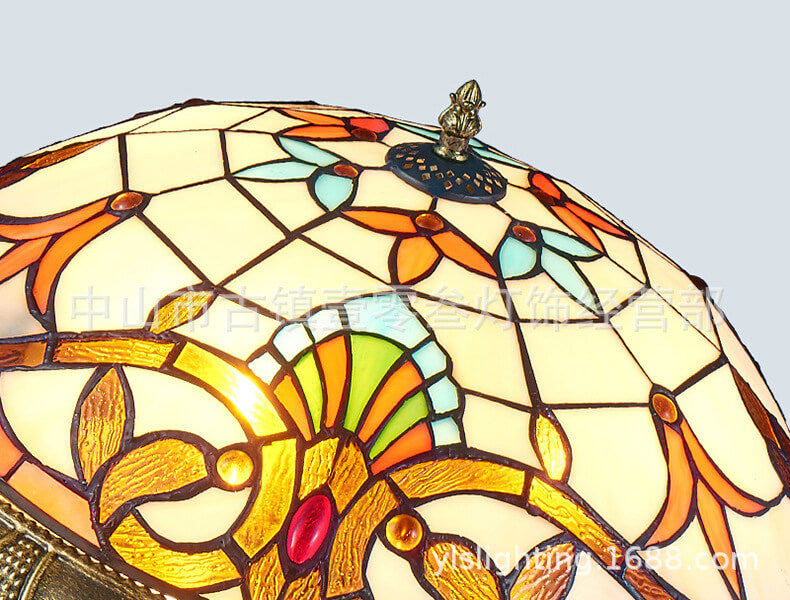 Vintage Tiffany Round Stained Glass LED Flush Mount Light
