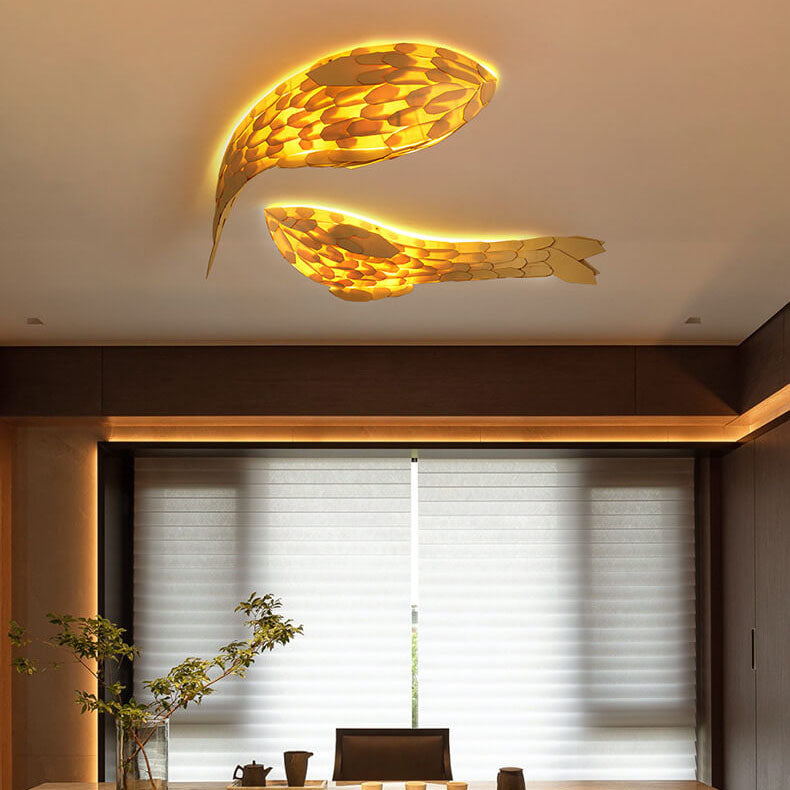 Modern Decorative Carp Linden Wood 2-Light Wall Sconce Lamp