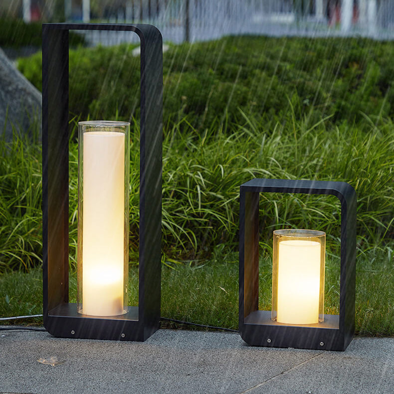 Modern Minimalist Square Frame Stainless Steel LED Landscape Light - Waterproof Acrylic Outdoor Patio Lighting