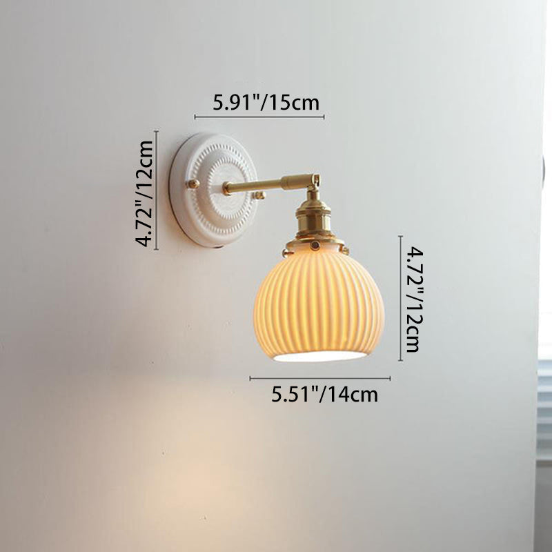 Traditional Vintage Round Ceramic Brass Wall Sconce Lamp for Living Room