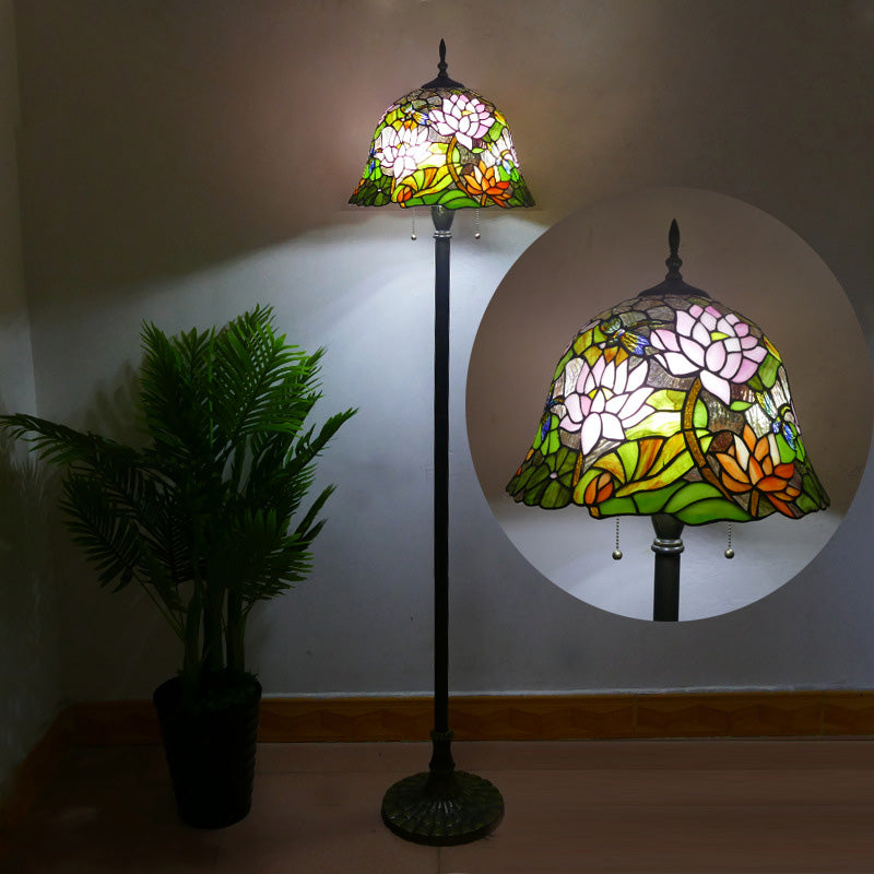 Tiffany Stained Glass Daisy Dragonfly Floor Lamp 2-Light for Bedroom