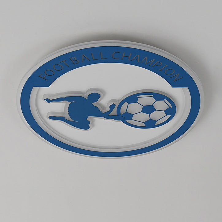 Contemporary Creative Kids Round Football Iron Acrylic LED Flush Mount Ceiling Light Great for Bedroom Playroom Nursery Modern Sports Decor Adjustable Brightness Energy Efficient Stylish Illumination Safe for Children Multi-Color Options Fun Design Easy t