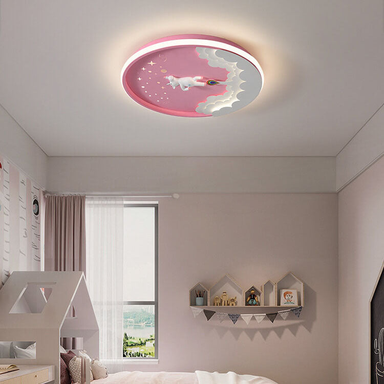 Modern Creative Cartoon Rocket Round LED Kids Flush Mount Ceiling Light - Kids Room Lighting, Cartoon Rocket Design, Flush Mount Ceiling Fixture, Energy-Efficient LED, Nursery Ceiling Light, Playroom Decor, Fun and Whimsical Lighting, Space Theme Room, Ch