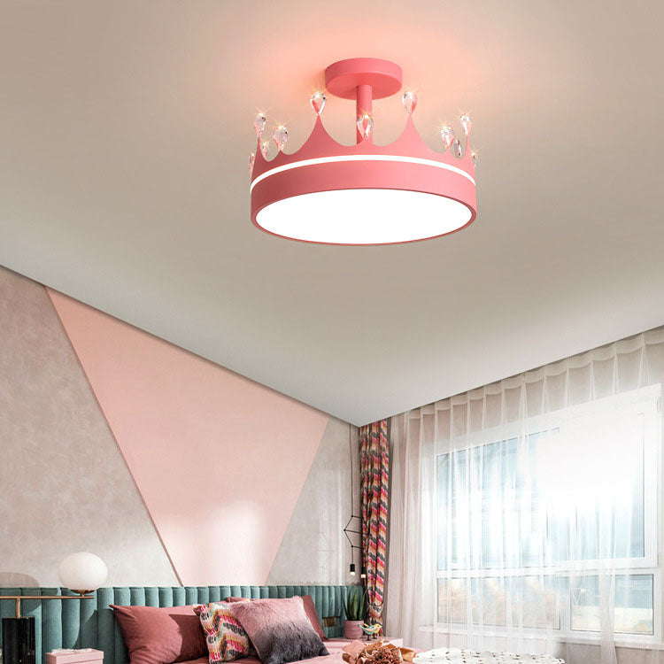 Contemporary Creative Cartoon Crown LED Kids Semi-Flush Mount Ceiling Light for Bedroom, Cute Nursery Lighting Fixture, Stylish Children's Room Decor, Energy-Efficient LED Ceiling Lamp, Modern Crown Design, Fun and Playful Kids Lighting, Bright and Cheerf