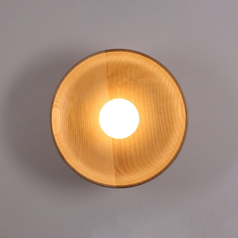 Modern Minimalist Round Wood Wall Sconce Lamp - 1-Light Design, Rustic Home Lighting, Elegant Fixture for Living Room, Bedroom, and Hallway