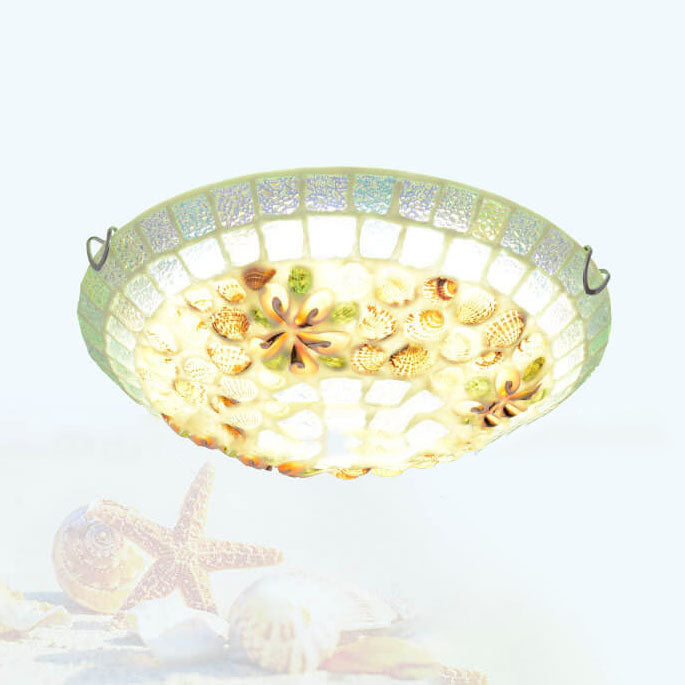 Tiffany Mosaic Shells Flush Mount Ceiling Light - Elegant Lighting for Home Decor