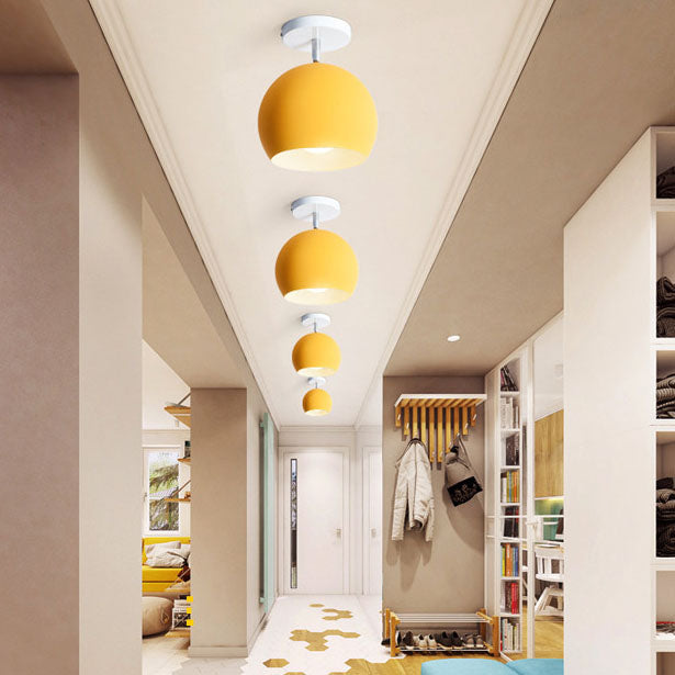 Contemporary Nordic Macaron Aluminum Spherical Shade Semi-Flush Mount Ceiling Light for Living Room