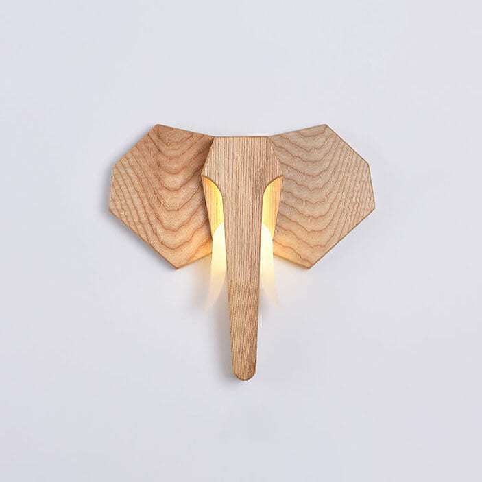 Nordic Solid Wood Elephant LED Wall Sconce Lamp