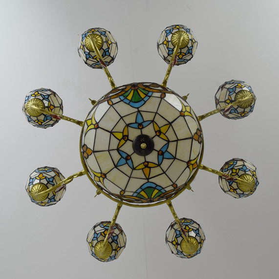 Traditional Tiffany Bead Dome Baroque Chandelier - 8/11 Light Iron and Glass Alloy for Living Room
