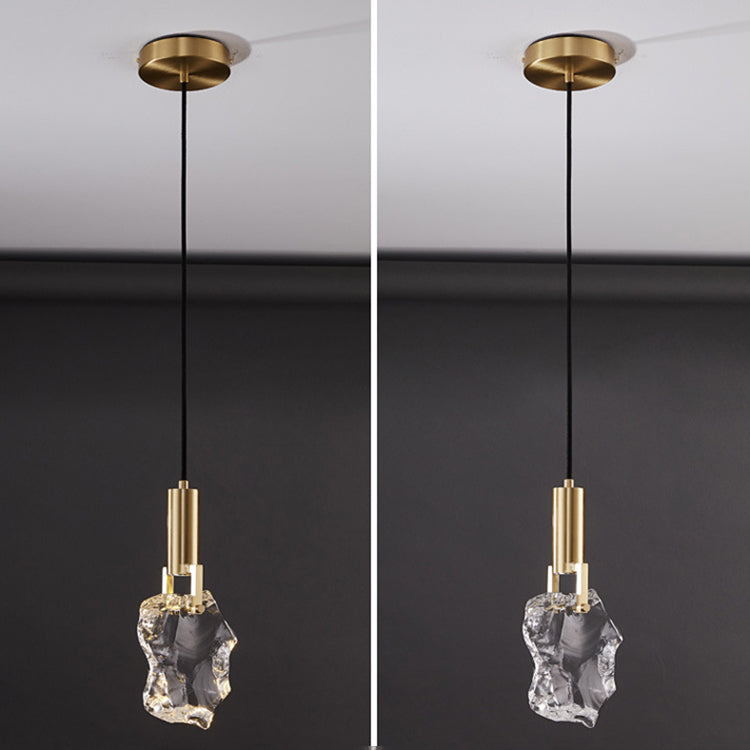 Modern Luxury Copper Irregular Crystal LED Pendant Light for Living Room
