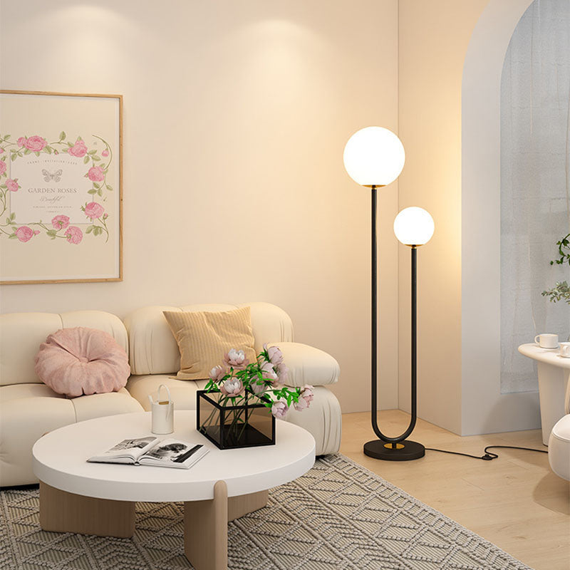 Modern Minimalist 2-Light Round Ball Iron Glass Floor Lamp for Bedroom