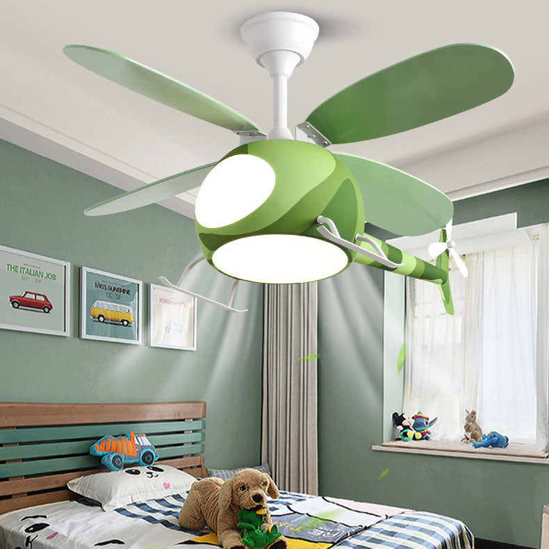 Contemporary Iron Cartoon Planes LED Ceiling Fan Light for Bedroom