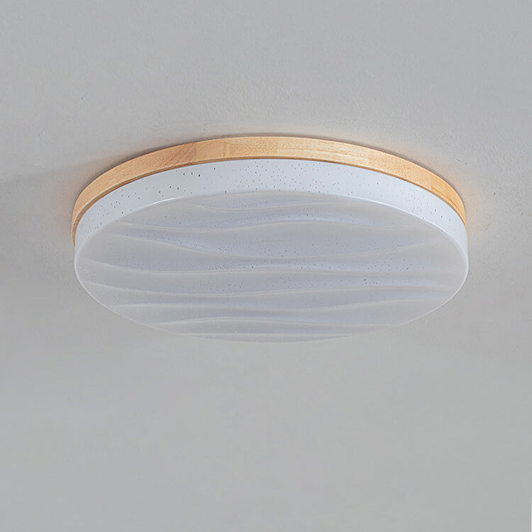 Modern Minimalist Wood Round Shade LED Flush Mount Ceiling Light for Living Room