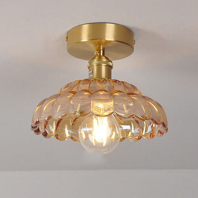 Vintage Brass Glass Dome Semi-Flush Mount Ceiling Light