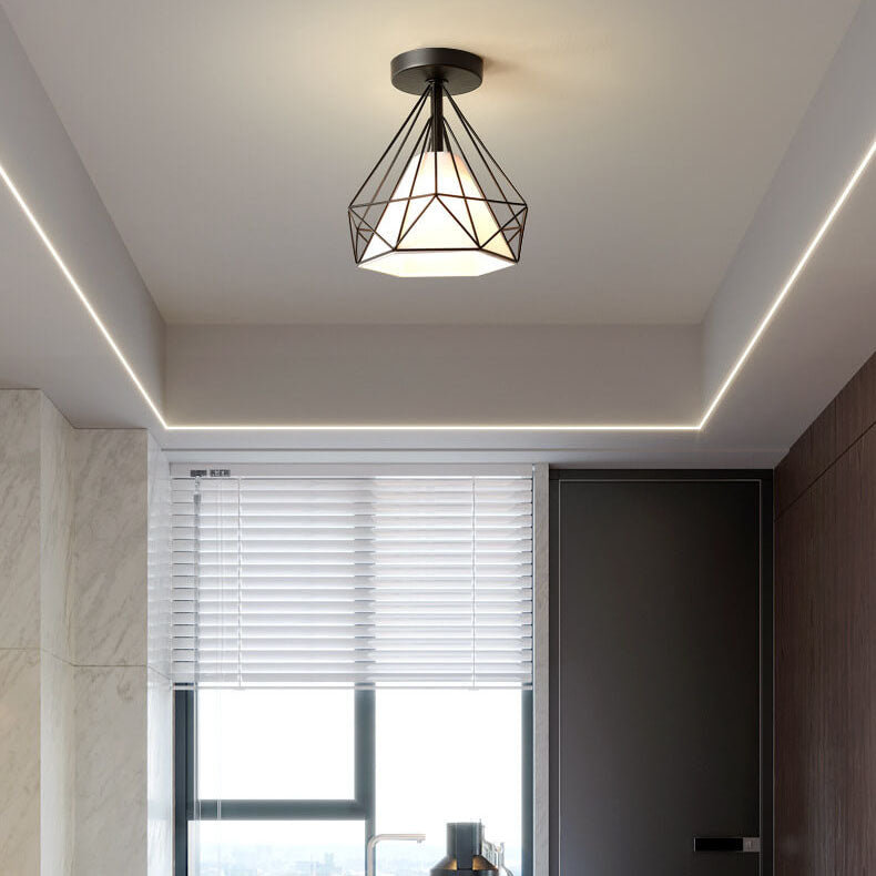 Scandinavian Modern Iron Glass Ceramic Flower Diamond Semi-Flush Mount Light