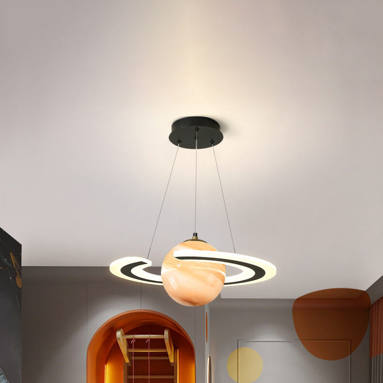 Modern Creative Space Planet Circle Kids LED Chandelier, Stylish Children's Room Lighting, Adjustable Fixtures for Playroom, Solar System Design, Fun Bedroom Decor, Colorful LED Ceiling Light, Unique Kids' Lighting, Contemporary Planetary Chandelier, Eye-