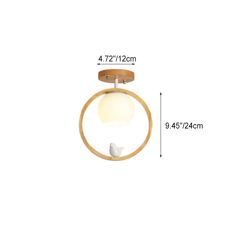 Modern Japanese Minimalist Round Bird Semi-Flush Mount Ceiling Light