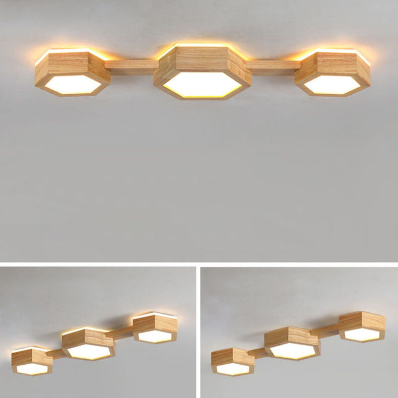 Modern Wooden Hexagonal LED Ceiling Light - Flush Mount Design